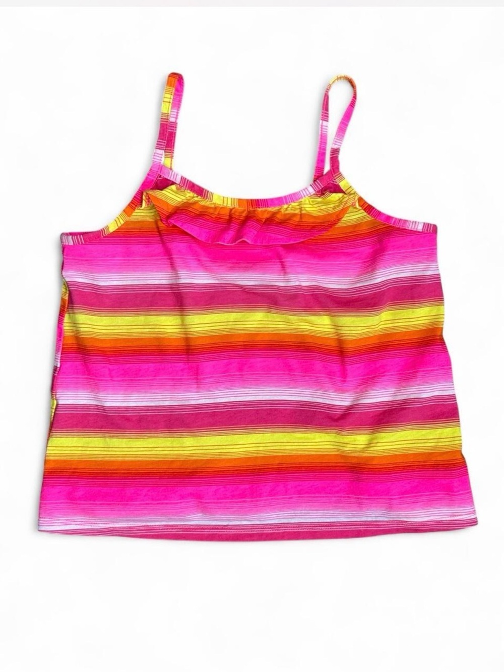 Striped Pink & Yellow Ruffle Tank Top - Picture 5 of 8